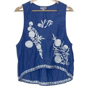 Juliet Dunn London Blue White Embroidered Boho Cotton  Top Size 3 Resort Chic